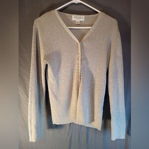 Women's Casual Corner Silver Button Up Sweater